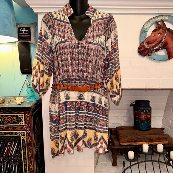 VINTAGE BOHO INDIA HIPPIE BLOCK PRINT DRESS URBAN RENEWAL - Picture 4 of 11